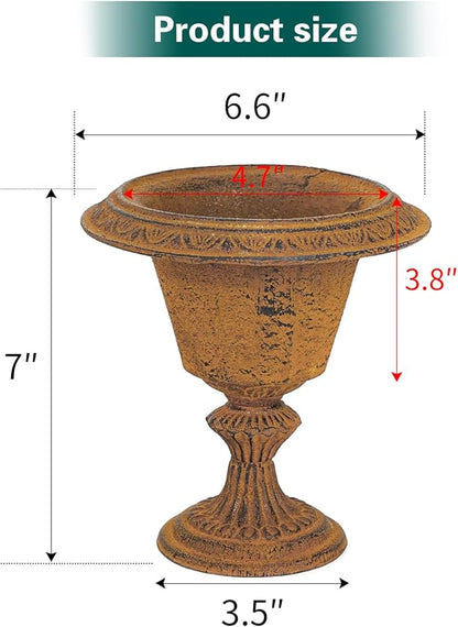 Sungmor Cast Iron Tabletop Flower Vase, Vintage Pretty French Urn Planter Design, 7" Tall 6.6" Wide Decorative Centerpieces Flower Stand Plants Holder, Artificial Flower Arrangements Home Decor
