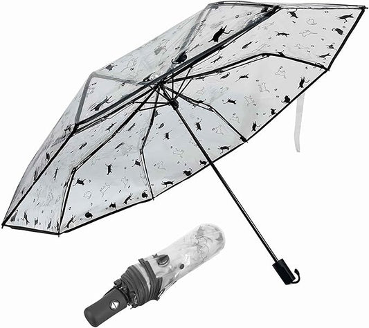 clear small umbrella for rain, cat plastic girl Transparent umbrellas for women, cute folding travel automatic umbrellas adult