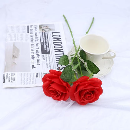 12pcs Roses Artificial Flowers Red Fake Flowers with Long Stems Silk Flowers for Wedding Bouquet Centerpices Decorations Party Bridal Baby Shower Home Decor