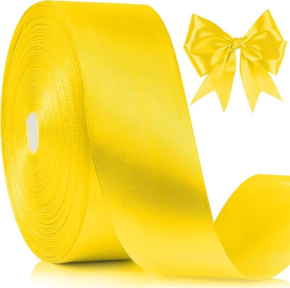 NESCCI 100 Yards Ribbon,1-1/2 Inch Yellow Satin Ribbon,Single Face Satin Ribbons,Perfect for Gift Wrapping,Wedding Decoration,Handmade Bows,Wrapping Bouquet and More