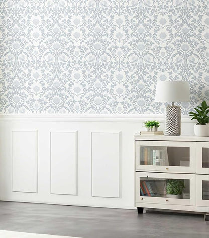 17.3"×78.7" Blue Floral Peel and Stick Wallpaper, Damask Vintage Wallpaper for Bedroom Bathroom Self Adhesive Removable