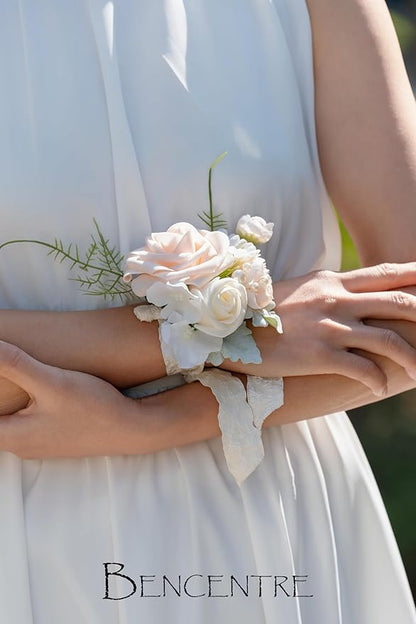 Blush Corsage for Wedding(Set of 6),Wrist Corsage for Woman,for Prom,Party Prom Hand Flower Decor,Mother of The Bride Corsage