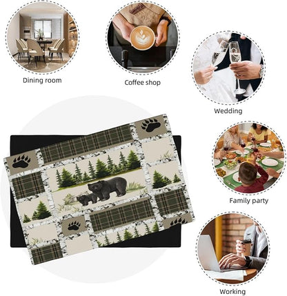 Forest Bear Moose Place Mats Set of 4 Pine Tree Wild Animal Kitchen Dining Table Mat for Indoor Outdoor Decorations 12 X 18 Inch 4 PCS, Style-19
