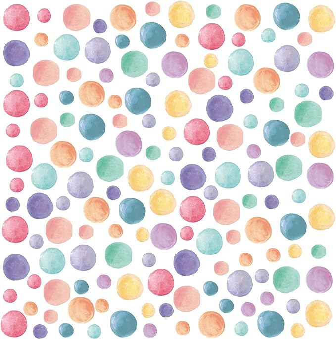 AOWDIAO 153 Pcs Watercolor Polka Dot Wall Decals Peel & Stick Vinyl Dots Stickers for Bedroom, Nursery, Playroom & Classroom Decor