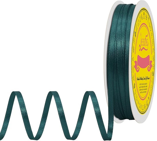 Double Face Teal Satin Thin Ribbon 1/8 inch X 50 Yards Polyester Teal Ribbon for Gift Wrapping Very Suitable for Weddings Party Hair Bow Invitation Decorations and More