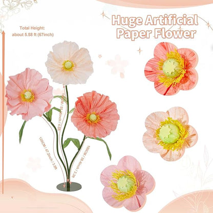 B-COOL Giant Artificial Flower for Reception Decoration: 5.58 ft Champagne Huge Artificial Paper Flowers with Standing Base Pink Faux Floral for Wedding Bridal Shower Party Decor Shop Window Display