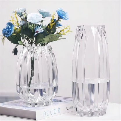Large Flower Vase,11 inch,GIDARY Thickened Clear Ribbed Glass Vase for Bookshelf,Dinner Table,Indoor Office Desktop,Meeting Room,Home Christmas Day Decoration