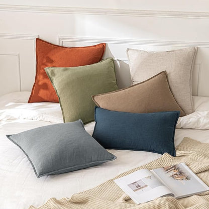 MIULEE Decorative Linen Euro Sham Pillow Covers 22x22 Inch Light Olive Green Boho Farmhouse Neutral Couch Throw Pillows for Bed Pack of 2 Accent Modern Pillowcase Summer Sofa Livingroom Home Decor