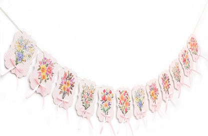 Floral Baby Shower Decorations Garland - Baby in Bloom Bow Banner, Flowers Baby Clothes Banner for Gender Reveal, 1st Birthday, Anniversary Party Backdrop