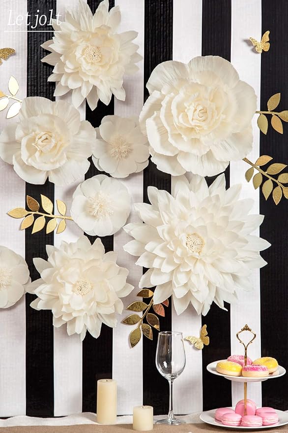 Letjolt White Paper Flowers Decoration for Wall 3D Artificial Flowers Home Decor Modern Wedding Backdrop Baby Shower Bridal Shower Nursery Wall (White 8Pcs)