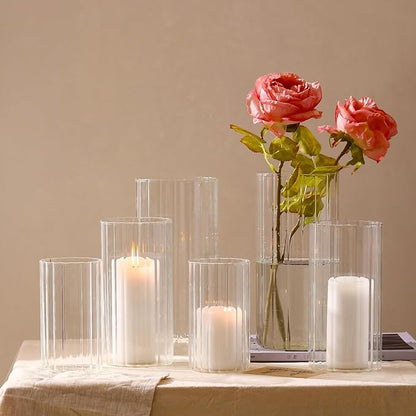 PHOSPHOR 24 Pcs Hurricane Candle Holders for Pillar Candle 6'', 8'', 10'' Tall Glass Cylinder Centerpieces Vases Floral