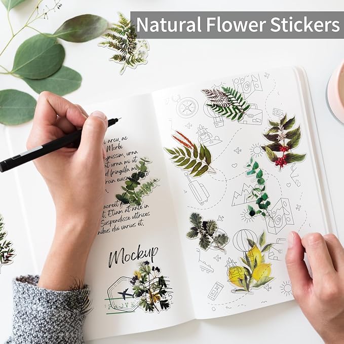 Transparent Flower Stickers for Scrapbooking PET Nature Plant Stickers Floral Stickers Vintage Craft Sticker Colorful Small Flower Sticker for Journaling Scrapbooking Clear Flower Decals(Style B)