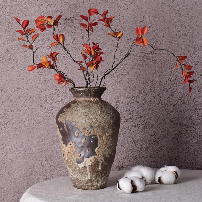 Wabi Sabi Decor Rusty Vintage Vase - 8.7" Tall Rustic Farmhouse Wabi Sabi Vase for Centerpiece, Textured Pottery Flower Vases for Home Decorative, Table, Living Room, Bedroom, Bathroom, Kitchen