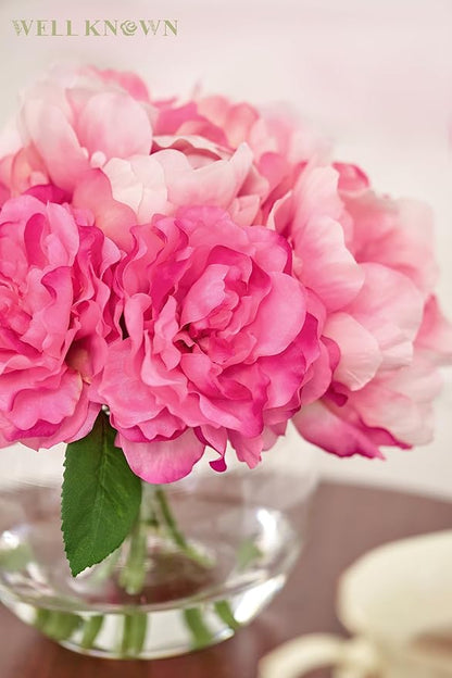 Artificial Flowers in Vase, Silk Peonies Bouquet for Vase with Faux Water, Fake Peony Flower Arrangement for Home Wedding Birthday Party Dining Table Centerpiece New Year Decor Mom's Gift (Pink)