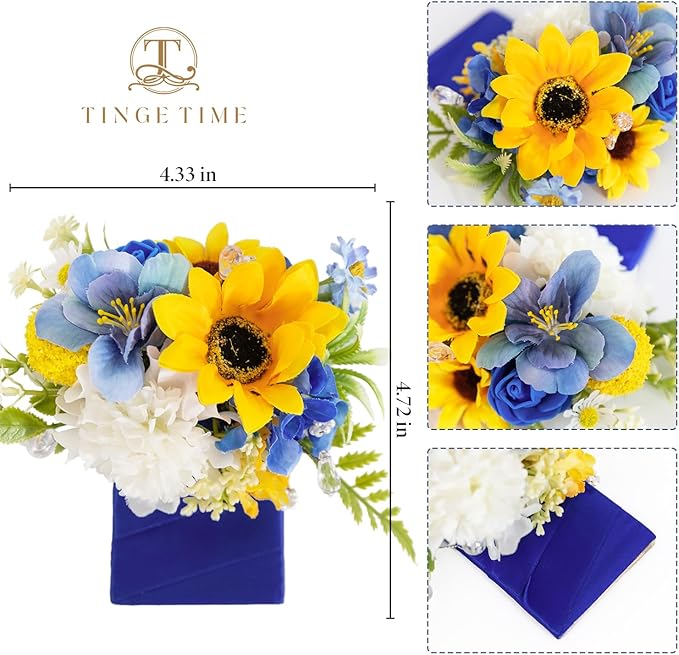 TINGE TIME Sunflower Boutonniere for Men Wedding,Groom and Pocket Boutonniere for Wedding, Prom, Homecoming, Anniversary, Graduation, Christmas Dinner