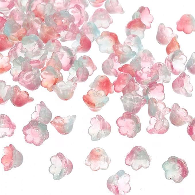 PATIKIL Glass Trumpet Flower Beads, 200 Pcs Gradient Flower Bead Charm for Jewelry Making DIY Craft, Bracelets, Earrings, Necklaces Decorations, Green