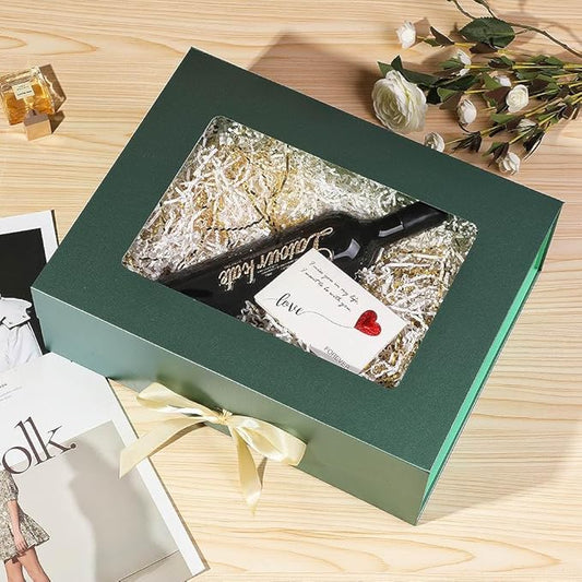 Green Extra Large Gift Box for Presents with Ribbon 16.5x13x5.3 Inches Clear Gift Box with Window Magnetic Closure Gift Boxes with Lids