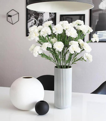 IPOPU White Carnations Artificial Flowers 6PCS 30 Heads Silk Carnations 27.56in Artificial Flowers with Stems for Wedding Home Centerpieces Floral Arrangements(White)