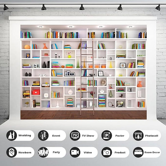 Bookshelf Photography Background Bookcase School Library Backdrop Online Office Conference Background Webcam Zoom Meeting Decoration Backdrop Photo Studio Office Wallpaper Decor 8x6ft