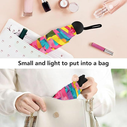 JIPONI Mini Travel Umbrellas for Rain Cute Cat Floral, Small Umbrella Compact Waterproof Anti-UV Protection Lightweight Portable