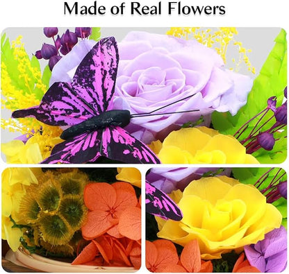 Preserved Rose, LED Forever Flowers in Glass Dome, Eternal Flowe for Women, Birthday Gifts for Mom Friend, Includes Greeting Card & Luxury Gift Box (Purple)