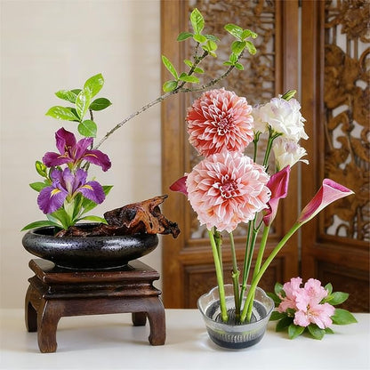 iToids Japanese Ikebana Vase Kenzan Kit – Ceramic Flower Frog & Floral Frog Set for Zen Arrangements, Precise Stem Holder, Hanataba Floral Arrangement Holder, Home & Office Décor