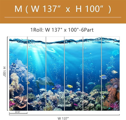 Blue Ocean Wallpaper Peel and Stick Underwater Animal World Self Adhesive Wall Mural for Kids Room Nursery 137"x100"