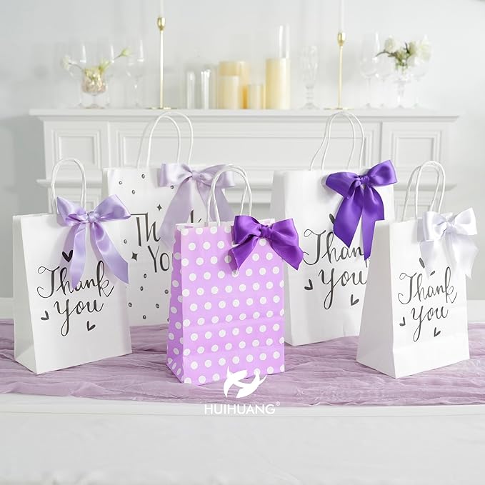 HUIHUANG Purple Ribbon 1-1/2 inch Lilac Purple and White Satin Ribbon Assorted for Flower Bouquet, Gift Wrapping, Bows, Crafts, Eternal Flowers, Bridal Shower Wedding Decor- 6 Rolls, Total 30 Yards