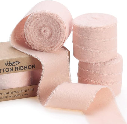 Dusty Pink Ribbon 1-1/2 x 15 Yards Handmade Cotton Frayed Fringe Fabric Ribbons for Crafts Flower Bouquets Wedding Baby Shower Home DIY Decor