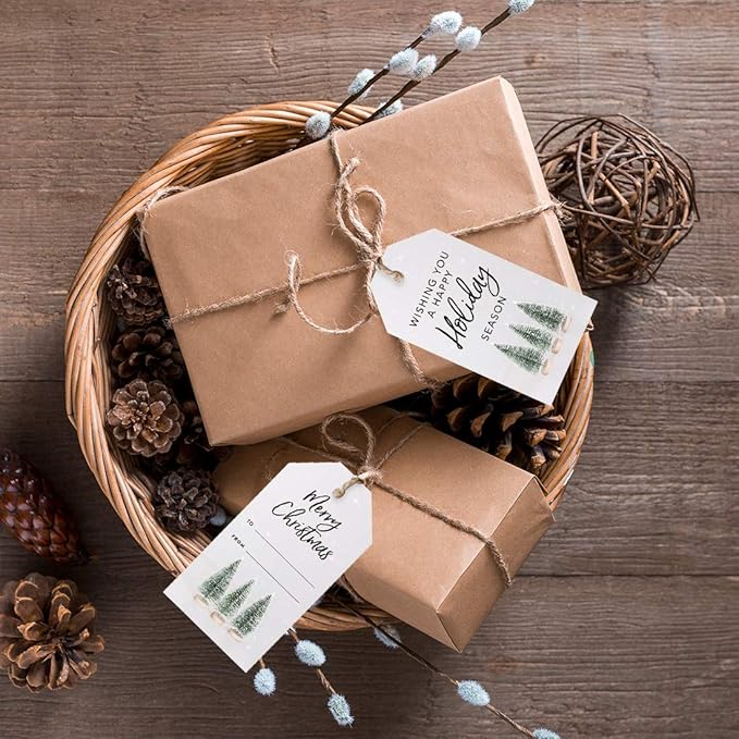 Andaz Press Christmas Holiday Season Classic Gift Tags, Merry Christmas to from and Wishing You A Happy Holiday Season, Bottle Brush Christmas Tree Design, Holiday Events, Parties, Favors, 60-Pack