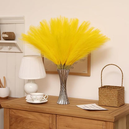 Faux Yellow Pampas Grass - 30pcs 24 Inch Short Artificial Pampas Grass Decor, Fake Pompas Floral for Vase Filler, Wedding Flower Arrangement, Party and Home Decor (Yellow, 30 Pieces)