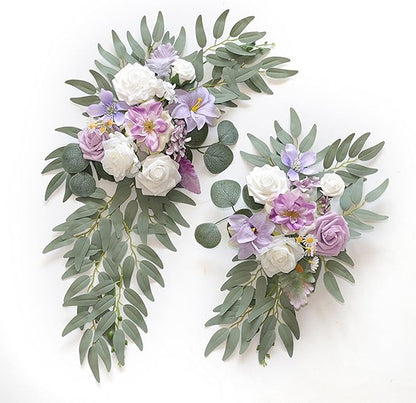 Purple Wedding Arch Flowers, Faux Flower Swag Set of 2, Purple Floral Swag for Wedding Arch Welcome Signs, Reception Ceremony Signs Decor