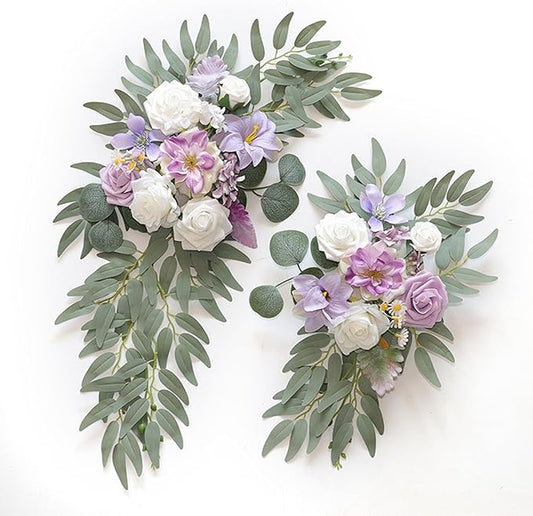 Purple Wedding Arch Flowers, Faux Flower Swag Set of 2, Purple Floral Swag for Wedding Arch Welcome Signs, Reception Ceremony Signs Decor