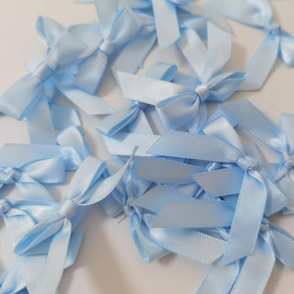 50pcs 1-1/2" Mini Light Blue Satin Ribbon Bows Without Twist Ties for Crafts Gift Wrapping Packing Christmas Baby Shower Decoration (Light Blue)