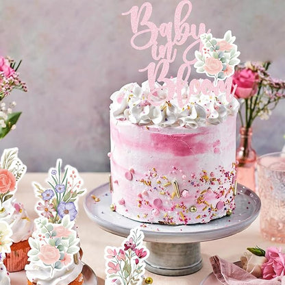Baby In Bloom Baby Shower Cake Cupcake Toppers Little Wildflower Food Picks Pink Girl Party Decoration