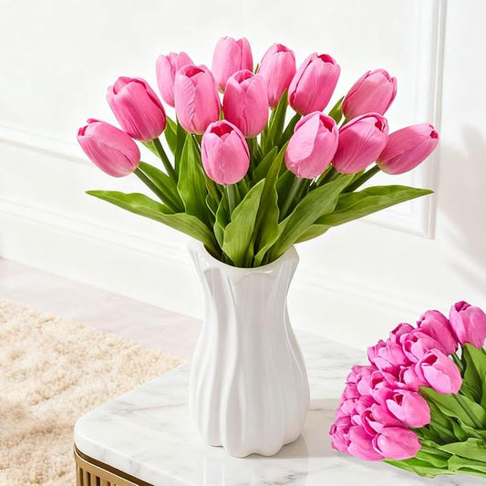 Artificial Flowers Mother's Day Easter Valentine's Day Gifts, Artificial Flowers Fake Tulips Flowers Home Kitchen Wedding Table Decorations a Bunch of 20 Hot Pink Tulips