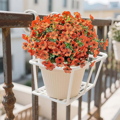 Artificial Flowers for Outdoor UV Resistant Fake Plants, 12 Bundles Fake Mums Silk Daisy in Pots for Porch Patio Garden, Faux Potted Home Decor for Outside (Orange)