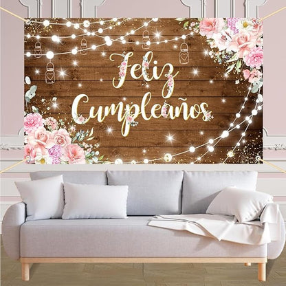 Feliz Cumpleaños Backdrop Pink Floral Retro Mexican Fiesta Happy Birthday Party Decorations Mexico Carnival Birthday Banner Photo Shoot Props 70.8 x 43.3 inch