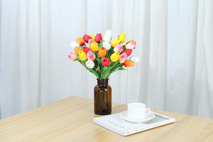 SITUMEIZI Fake Flowers Tulips Artificial Silk Flower 15pcs Real Touch 14" for Spring Easter Home Kitchen Wedding Bouquet Bulk Mother's Gift Day Decorations(Multicolor,5-4)
