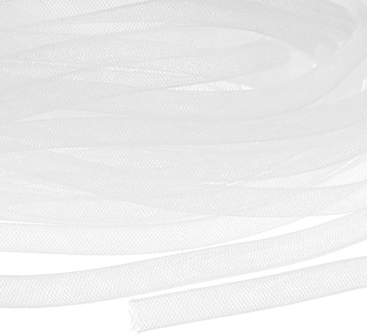 Mesh Tube Ribbon 25 Yards, 10mm Elastic Fabric Ribbons Mesh Tubing for Crafts/Gift Wrapping/Flower Bouquets/Wedding/Birthday/Holiday/Wreaths Christmas/Decoration[White]