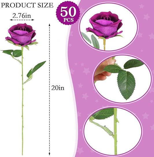 Hananona Artificial Roses in Bulk, Fake Silk Roses Realistic Roses for Wedding Centerpieces Flower Arrangement Home Decor (50, Purple)