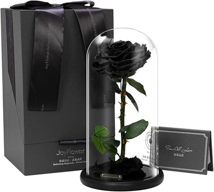 JoyFlower Single Rose Real Rose Flower Gifts for Mom from Daughter Son, Birthday Gifts for Women, Eternal Rose Preserved Flowers for Delivery Prime for Christmas Valentine's Mothers Day(Black)