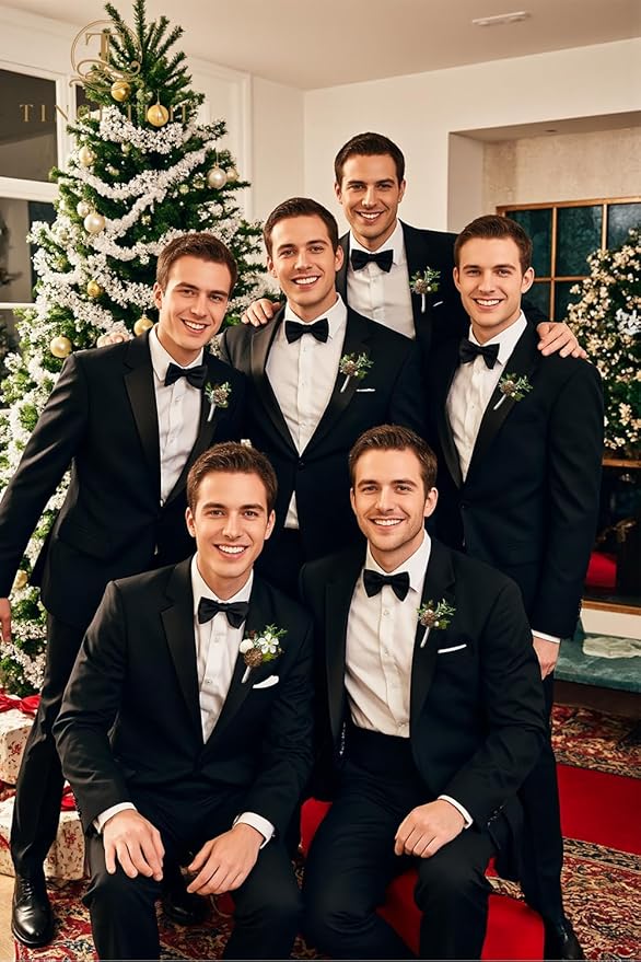 TINGE TIME Boutonniere for Men, Groom and Best Man Boutonniere for Wedding Ceremony Anniversary, Formal Dinner Party and Rustic Xmas Wedding Marriage (Christmas White)