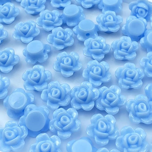 200pcs Acrylic Rose Flower Beads Candy Color Flat Back Spacer Beads Loose Pastel Colorful Decor for DIY Crafts Jewelry Making Bracelet Necklace Earrings(Light Blue)