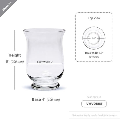 WGV Unique Bouquet Vase Bulk, 5.5" W, 8" H, Clear Short Hurricane Glass Candle Holder, Floral Planter Terrarium, Home Wedding Event Decor, 12 Pieces (VHV0808)