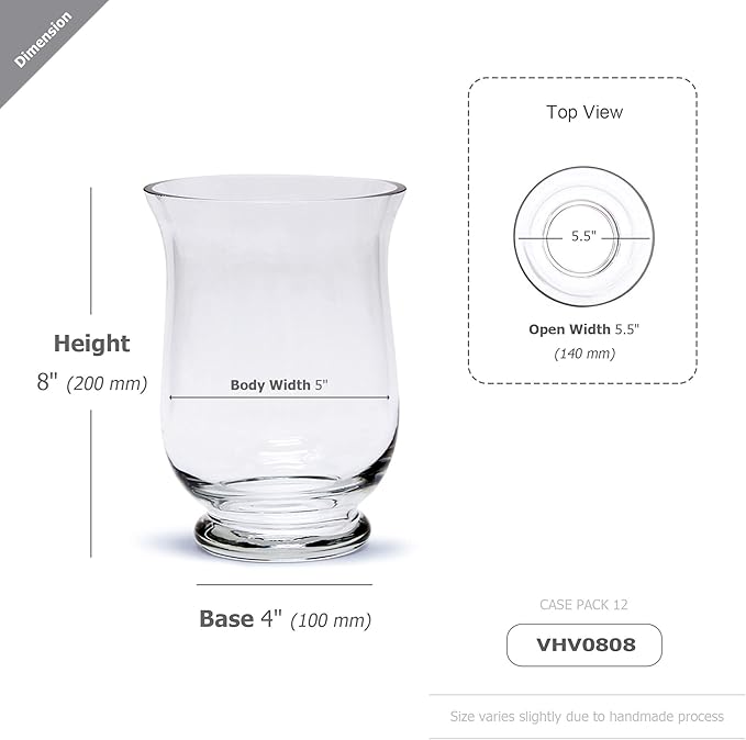 WGV Unique Bouquet Vase, 5.5" W, 8" H, Clear Short Hurricane Glass Candle Holder, Floral Planter Terrarium, Home Wedding Event Decor, 1 Piece (VHV0808)
