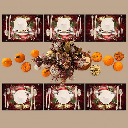 Christmas Xmas Bells Deer Placemats Set of 1 PVC Vinyl Non Slip Table Mats Heat Resistant Place Mats Washable Wipeable Dining Table Mat for Kitchen Decor Party Indoor Outdoor Decorative Gift