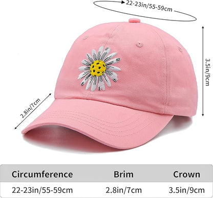 Waldeal Pickleball Hat for Women, Ajustable Embroidered Daisy Washed Denim Baseball Cap