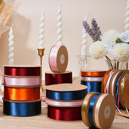 LaRibbons Navy Satin Ribbon 3/8 Inch 50 Yards Thin Luxury Double Faced Blue Silk Ribbon for Flower Bouquet Crafts Gift Wrapping Wedding Bow Decoration