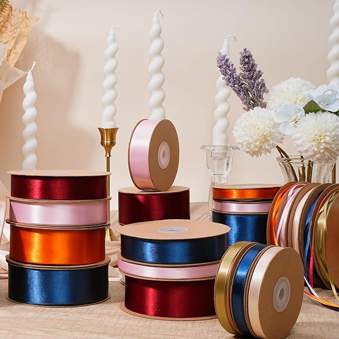 LaRibbons Navy Satin Ribbon 1 1/2 Inch 25 Yards Luxury Double Faced Blue Silk Ribbon for Flower Bouquet Crafts Gift Wrapping Wedding Party Graduation Decoration
